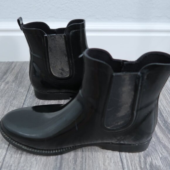 Michael Kors Shoes Womens 8 Black Chelsea Rain Boots Ankle Booties Slip On - Picture 8 of 15